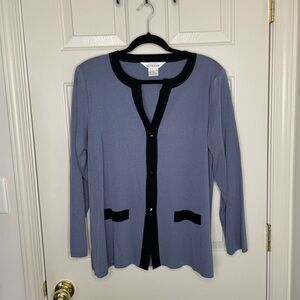 Exclusively Misook Lavender & Black Trim Button Front Knit Cardigan L